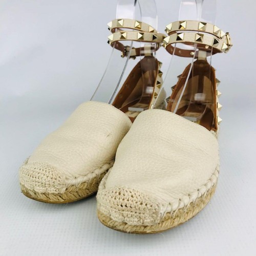 VALENTINO RockStud Espadrilles size 37 Beige Wedge Sole Ankle Strap - Imagen 6 de 24