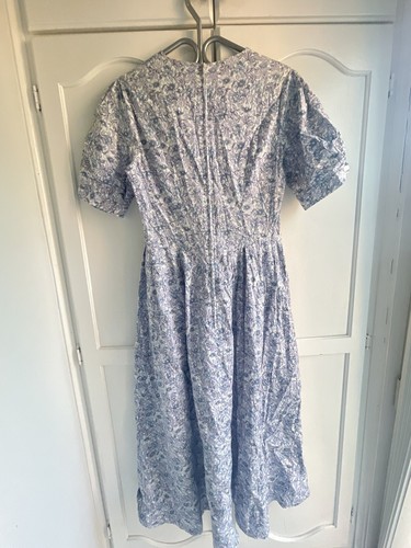 Vestido Laura Ashley Vintage Para Mujer 8 Azul Púrpura Floral Cottagecore Manga Abullonada - Imagen 4 de 12