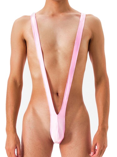 FEESHOW AU Mens Glossy Sexy Mankini Swimwear One-piece Jockstrap Thong Singlet - Picture 58 of 107