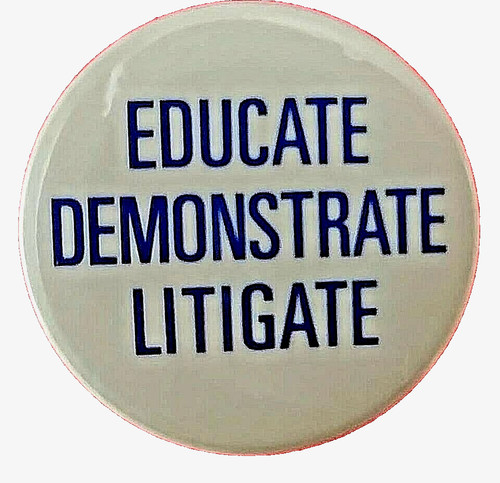 EDUCATE - DEMONSTRATE - LITIGATE 1982 Civil Rights - Peace Protest Button