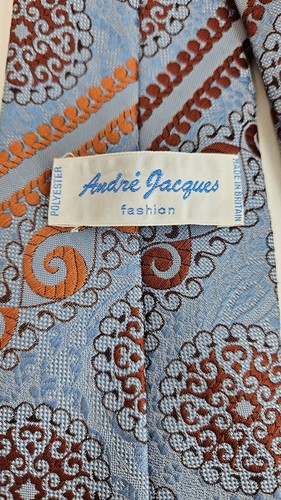 Vintage 1970s Blue Geometric Pattern Andre Jacques Polyester Tie Made in Britain - Picture 2 of 3