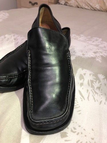 Hermes Mens Black Leather Loafers Size 