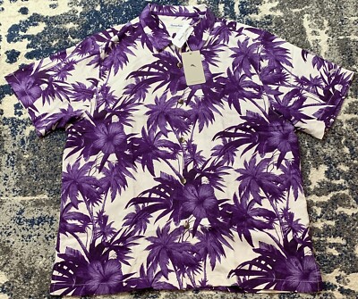 Tommy Bahama Mens XL W/Tags Hawaiian Shirt 100% Silk Hibiscus Palms $145 MSRP