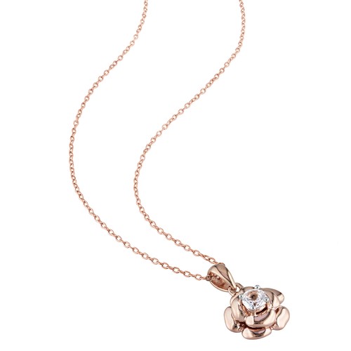 Amour Rose Silver Created White Sapphire Floral Earrings, Pendant & Chain Set - Picture 3 of 5