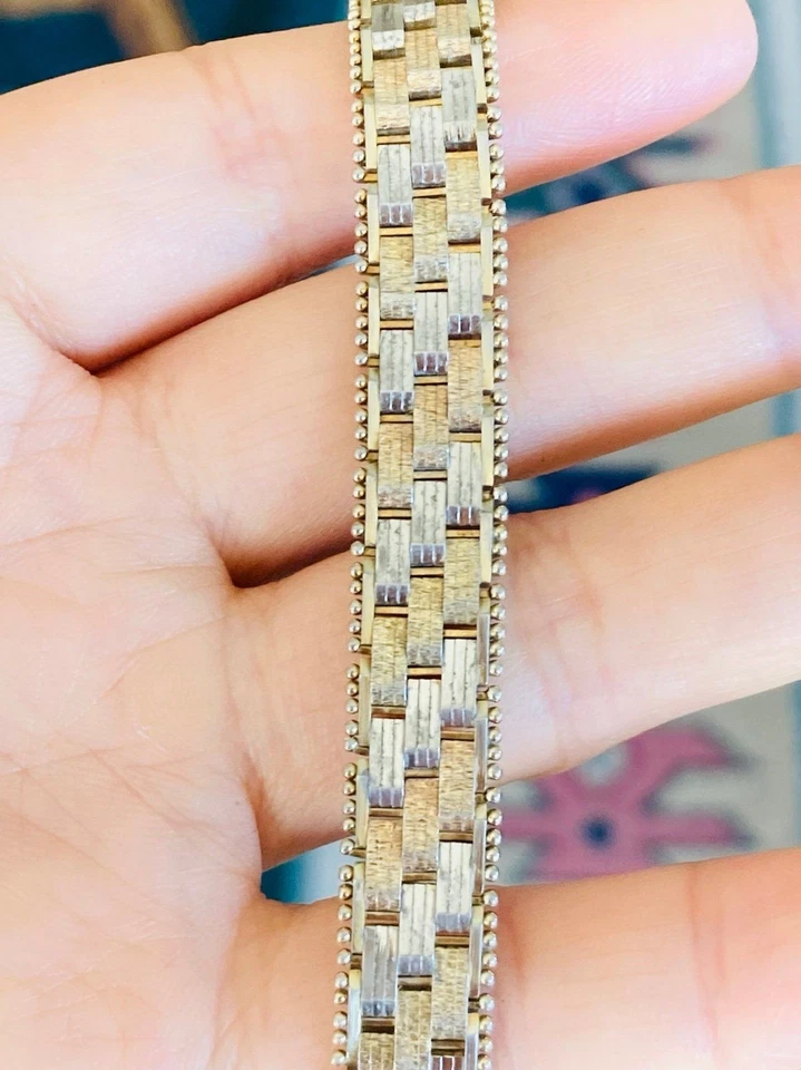 Brazalete súper pesado oro rosa 14kt oro amarillo sobre 925 esterlina 7,25" Foto 2 de 4