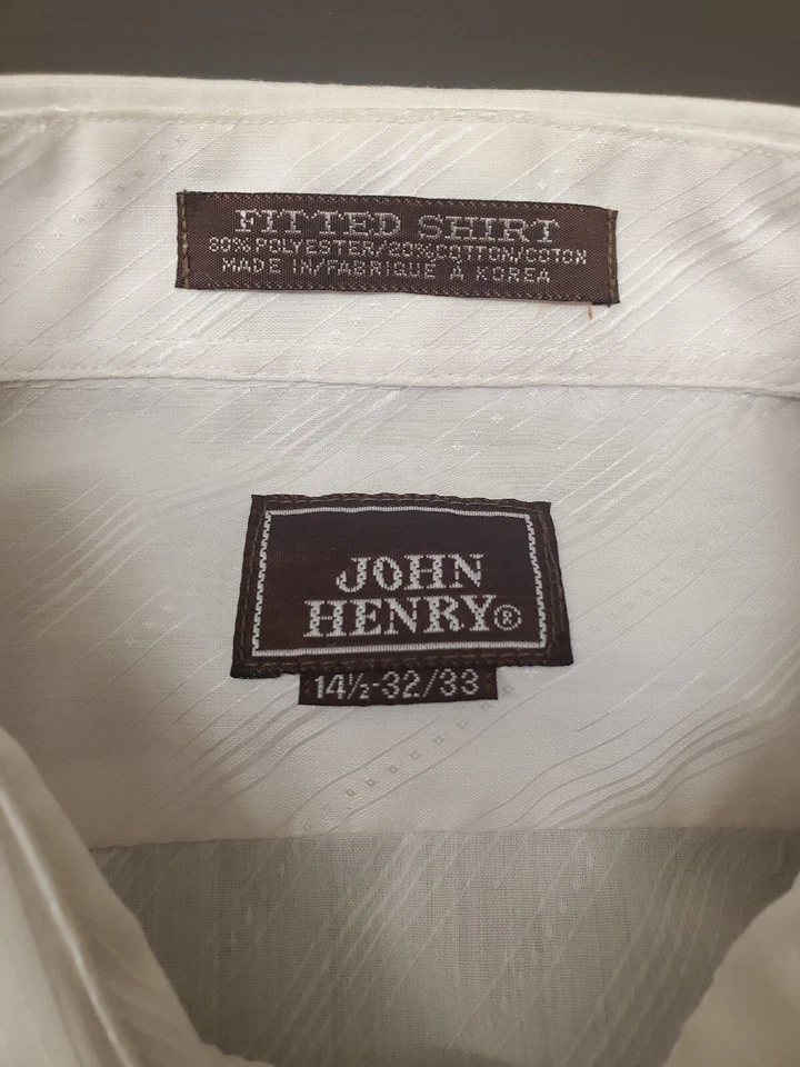 Top vintage John Henry para hombre talla 14,5 blanco marfil tejido texturizado ajustado con botones Foto 3 de 4