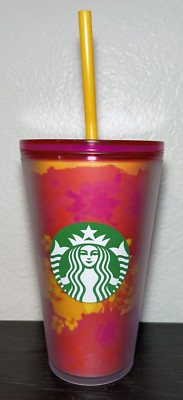   STARBUCKS Floral Summer Tumbler 16 oz   Soft Touch Pink & Orange   NEW 2023