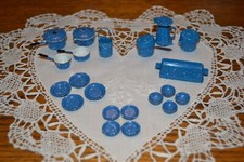VINTAGE MINIATURE ENAMELWARE 26PC COUNTRY COOKWARE/DISH SET COBALTBLUE