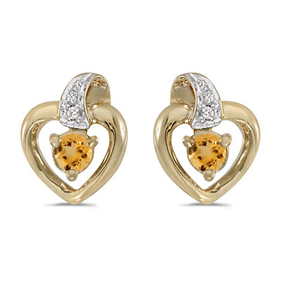 Ohrringe 10 Karat Gelbgold rund Citrin und Diamant Herz