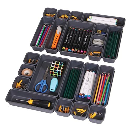 32 Stück Ineinandergreifende Schreibtisch Schublade Organizer Tablett Teiler Kunststoff Flach Schwarz - Bild 2 von 7