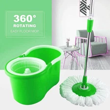 Green Floor Mop Bucket Set 360°  Rotating Head + 1 x Head Microfiber Spinning
