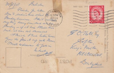 Postkarte Genealogie Herr Holt Cofton Kings Newton Melbourne Derby PU 1958 Meine Ref XB