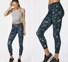 Sweaty Betty 7/8 Workout Gym Power LEGGINGS Green Deep Lake Camo, Medium, EUC
