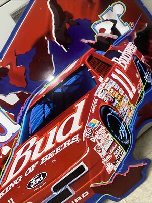 VTG BUDWEISER Metal Beer Bar Sign NASCAR Geoff Bodine #11 Bill