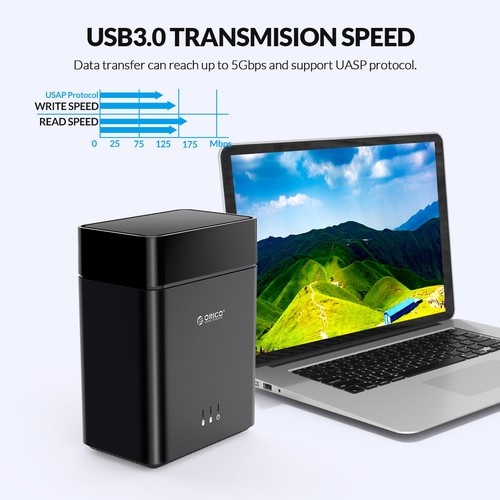 ORICO 2 Bay Hard Drive Enclosure SATA to USB 3.0 Magnetic Case for 2.5/3.5'' - Picture 6 of 8