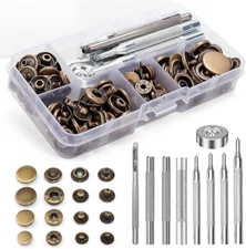 Snaps Fasteners Kit for Leather, 40 Sets Snap Button with 9 Setting Tools, Metal