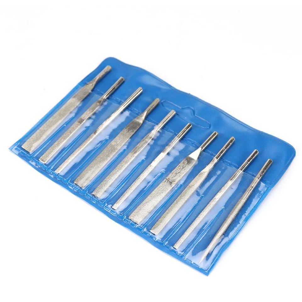 10Pcs Diamond Coated Needle File Flat Kit For Air Micro Die Grinder Polish Tool - Image 4 of 4