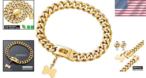 Trendy 24 Inch Gold Dog Chain Collar for Large Breeds - Chew Proof & Stylish - Picture 2 of 9