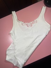 Vintage White Body Suite With Lace Front Size 7 Large