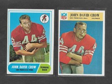 (2) John David Crow cards 1966, 1968 Topps, 49ers, Texas A&M Aggies football