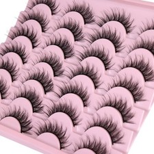 14 Pairs Wispy Cat Eye Style Look 14mm False Eyelashes Faux 3D Mink Lashe Fluffy