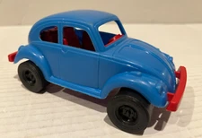 Vintage STROMBECKER VW Volkswagen Sedan Blue & Red Plastic 6" Car LOOK!