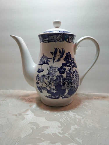 Royal Cuthbertson Blue and White Coffee/Tea Pot with lid NEW