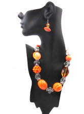 Beautiful Orange Harvest Autumn Halloween Anytime 18" Necklace  Earrings Set