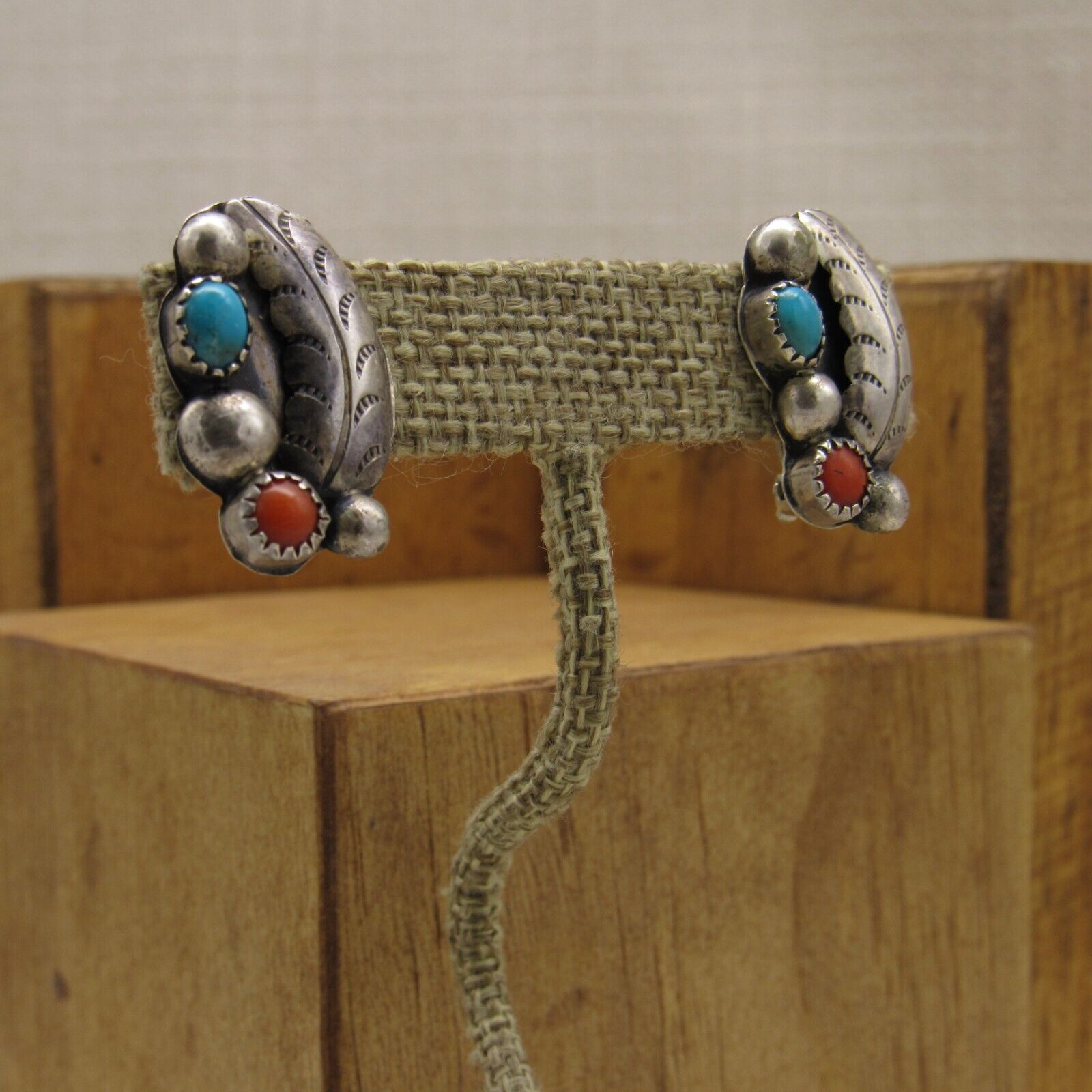 Sterling Silver, Coral and Turquoise Clip On Earr… - image 2
