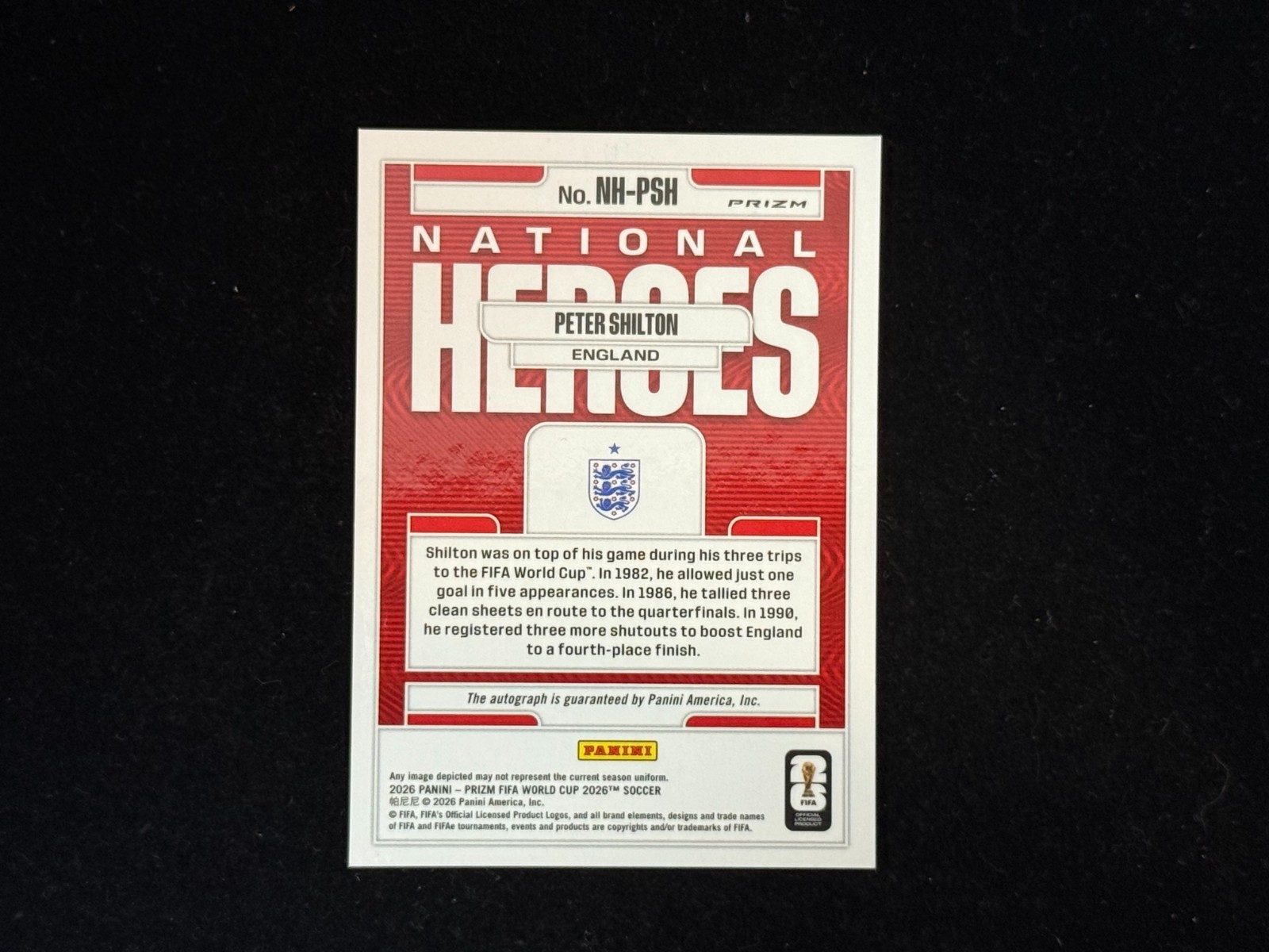 Peter Shilton 2026 Panini Prizm FIFA World Cup England National Heroes Auto view 2