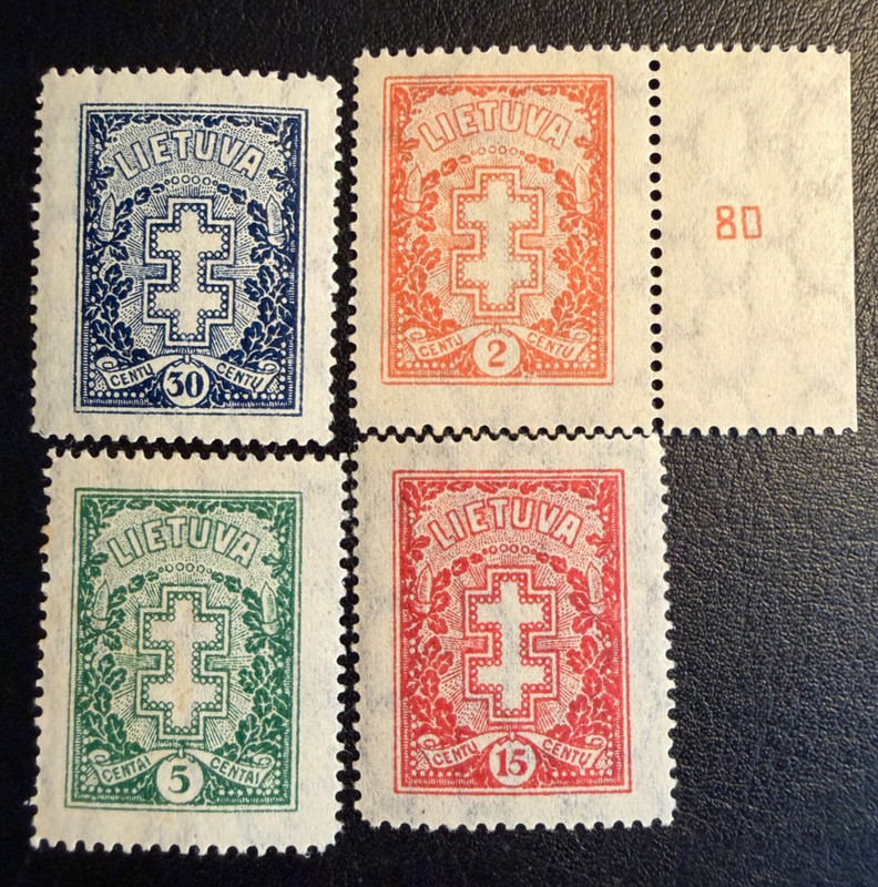 Lithuania 1922 Double Cross Stamps  5 Pcs Rare Margin Control Number 80 WM,MNH