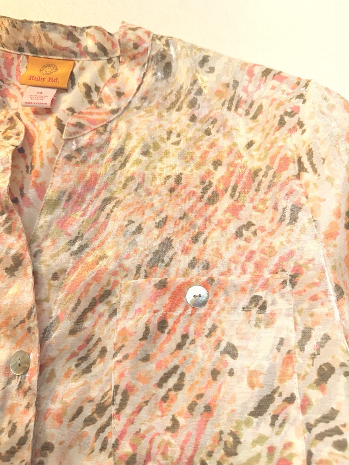 Ruby Rd. Abstract Sheer Button Front Roll Tab Sle… - image 3