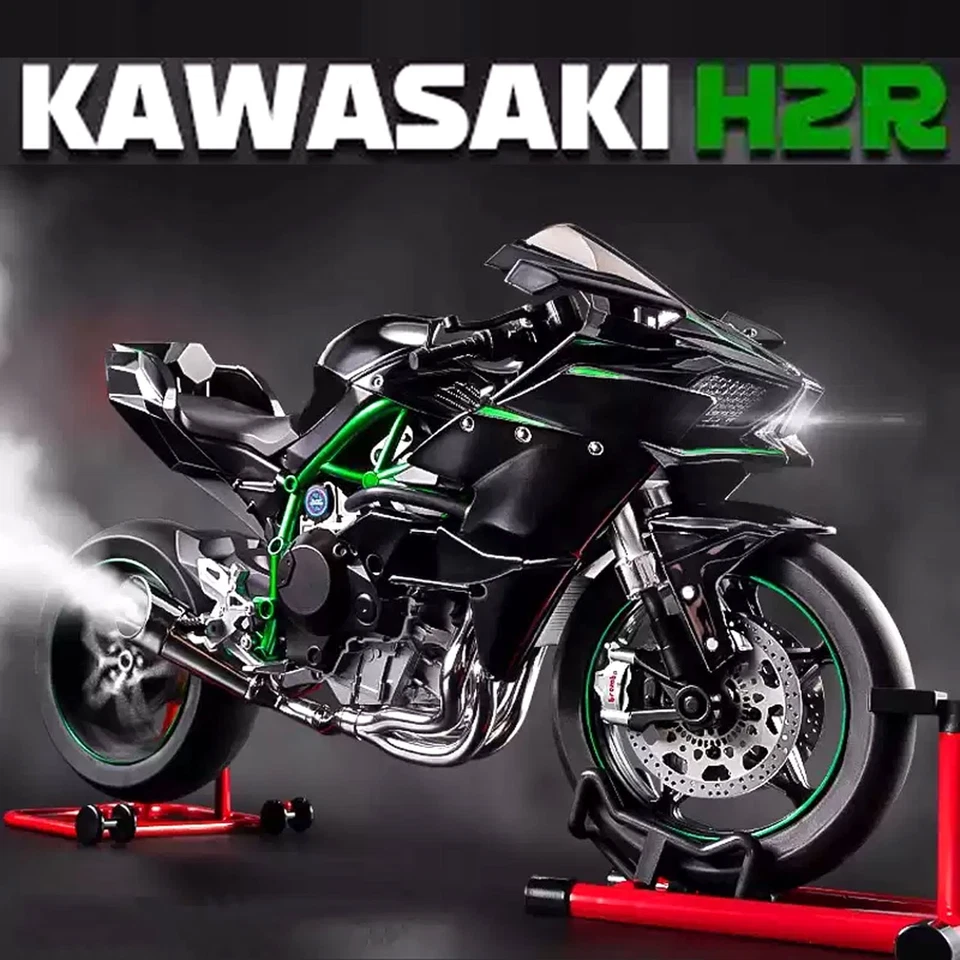 1:6 Kawasaki Ninja H2R Alu Motorrad Modell mit Schlüssel Start Rauch & Soundeffekte