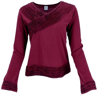 Langarmshirt Boho-chic, Hare Krishna Mantra Shirt - bordeauxrot