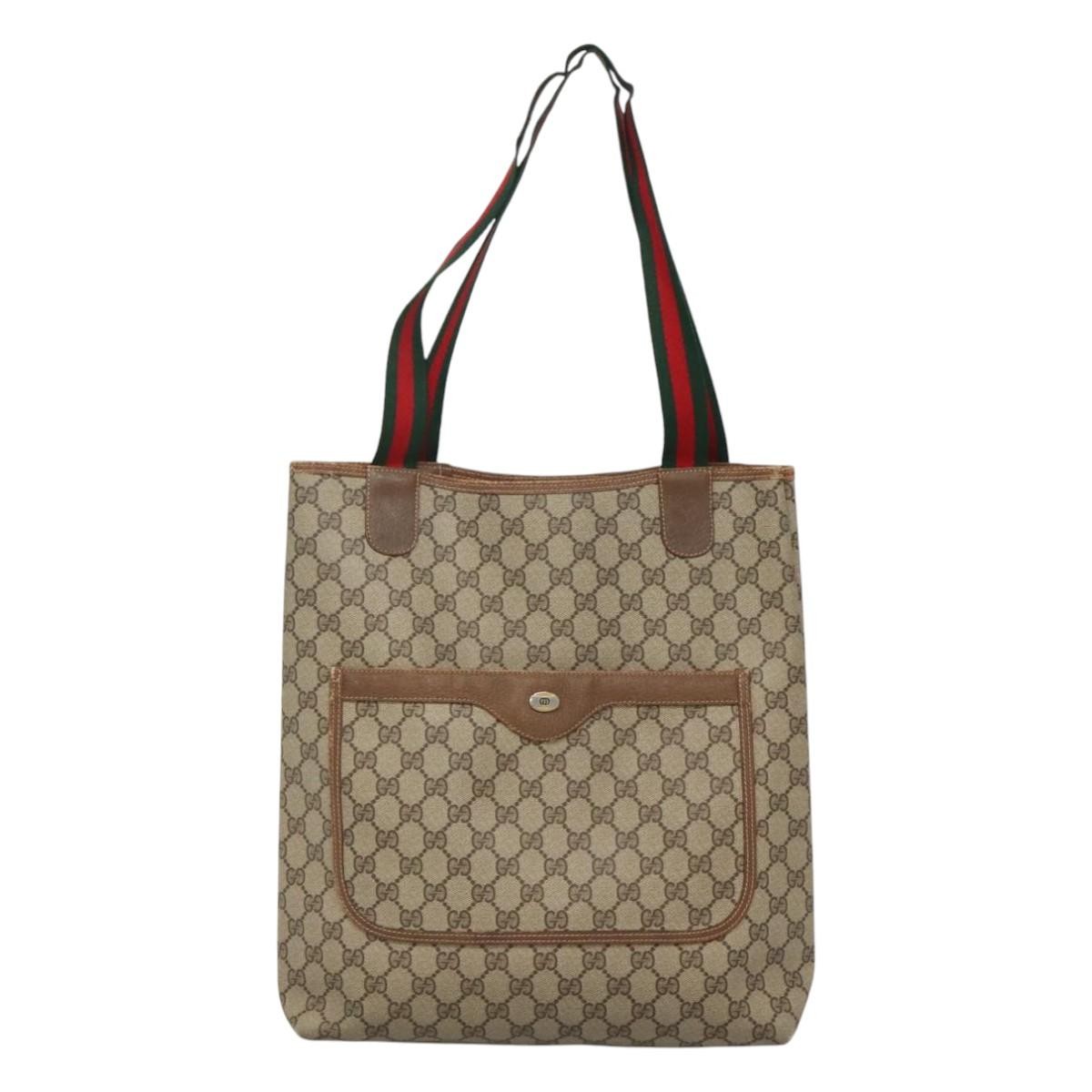 Gucci GG Brown Canvas Tote Bag 100% Authentic Luxury Handbag