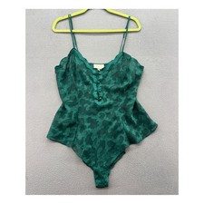 Vintage Victorias Secret Bodysuit Large Gold Label Emerald Green Burnout