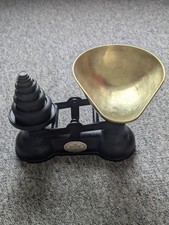 Vintage Salter Staffordshire Kitchen Scales Brass Bowl & Weights Made England