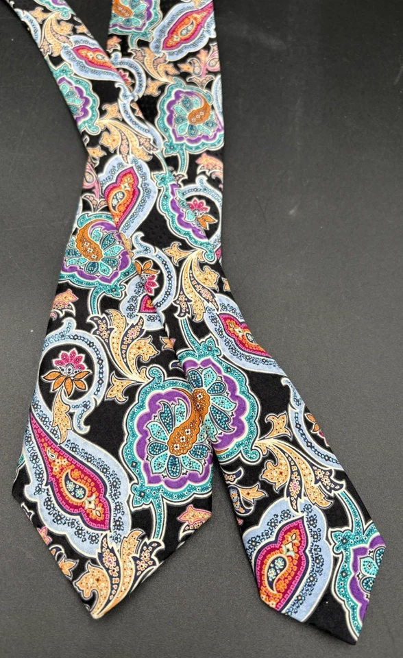 JZ RICHARDS галстук мужской 100% шелк валун пейсли многоцветный сделано в США 61» EUC - Изображение 3 из 4