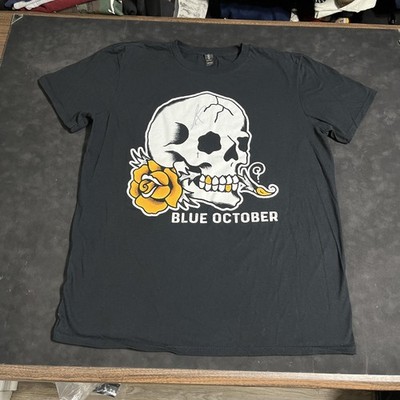 Blue October Shirt Mens Large Black Skull Rose Graphic Signed Anvil Tee Signed