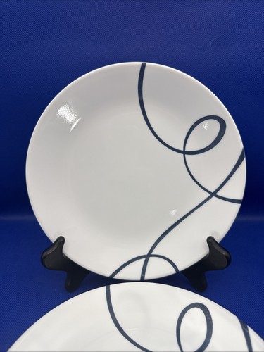 Corelle LIA Blue Swirl Salad Plates 8.5” Navy Lines Lot Of 4 - Picture 3 of 7
