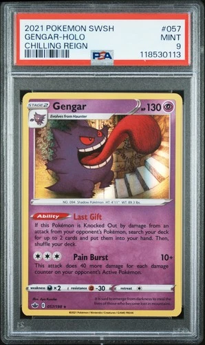2021 POKEMON SWORD & SHIELD CHILLING REIGN #057 GENGAR-HOLO PSA 9