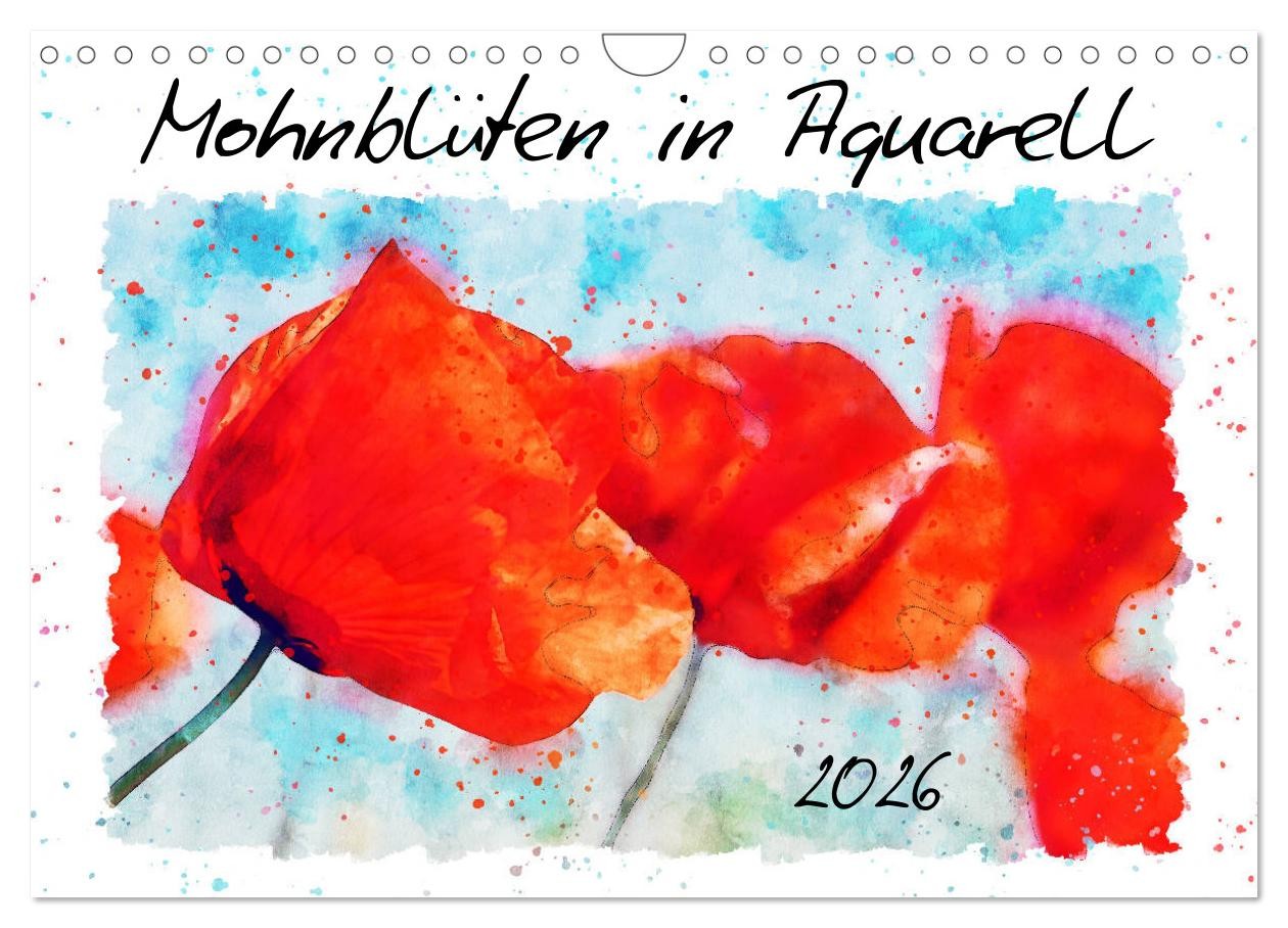 Mohnblüten in Aquarell (Wandkalender 2026 DIN A4 quer), CALVENDO Monatskalender