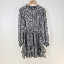 Sportsgirl dress womens 12 fit flare black floral long sleeve stretch 115864