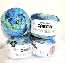 Caron Cinnamon Swirl Cakes Yarn Bay Blue Green Acrylic Knit Crochet 4 Ct Craftin