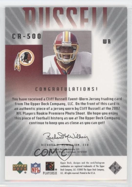2002 Upper Deck Graded Rookie Game Jerseys /350 Cliff Russell #CR-500 RC - Image 2 of 2
