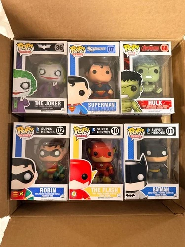 Funko Pop! Super Heroes Lot - Joker, Superman, Hulk, Robin, Batman, Flash