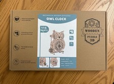 Mechanisches Holz 3D Puzzle Eule Uhr Modellbausatz bewegliche Teile Jiguanshi Spielzeug NEU