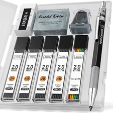Mechanical Pencil Set with 60 Graphite Leads, Eraser & Sharpener for Artists