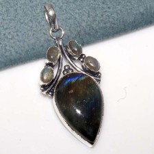 925 Silver Plated Exclusive Fiery Labradorite Pendant 2.5