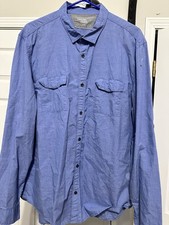 Calvin Klein Jeans Cotton Button-Up Shirt Blue Solid L Long Sleeve Men's Casual
